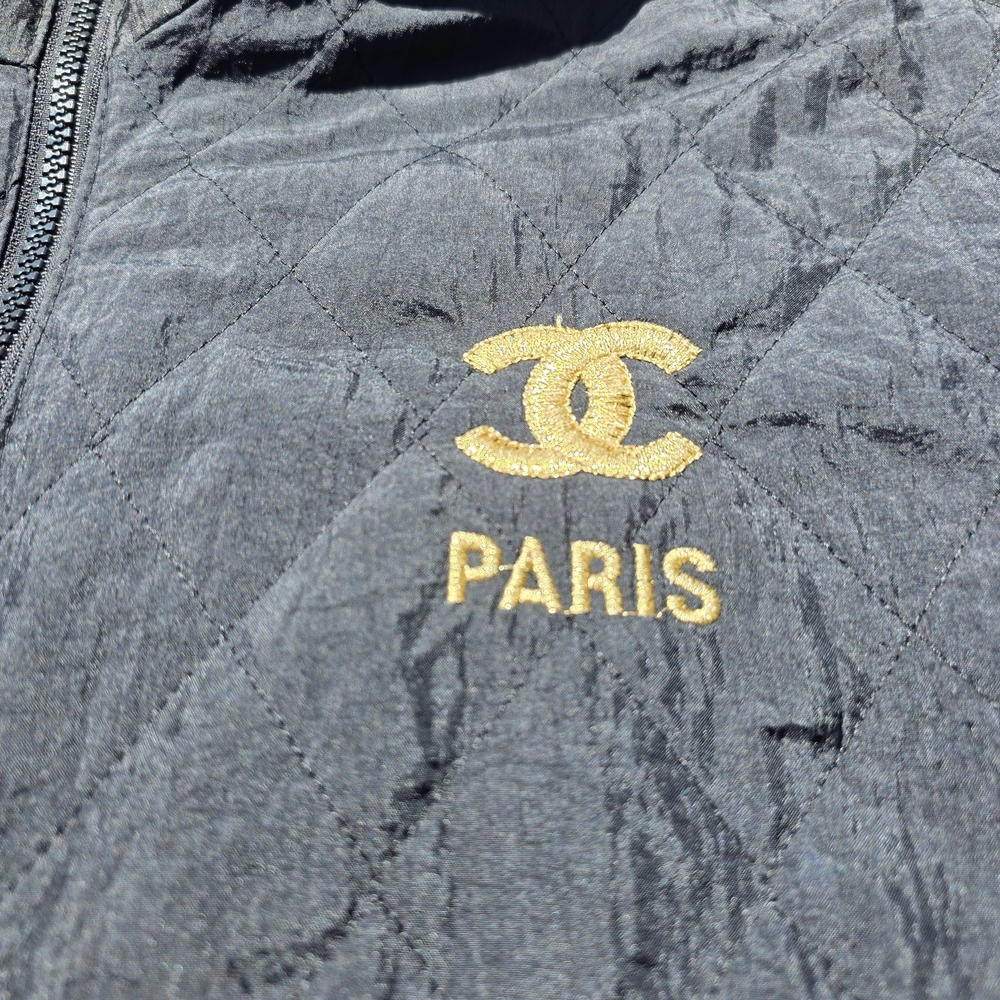 Vintage Black Bomber Jacket with Gold Logo **NOT Made By Chanel** - Picture 2 of 6